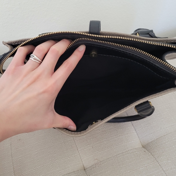 FOSSIL RYDER TOP HANDLE SATCHEL HANDBAG LEATHER TAUPE BLACK - Picture 4 of 9